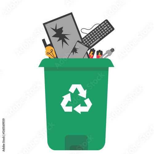 Recycling Bin Filled with Electronic Waste