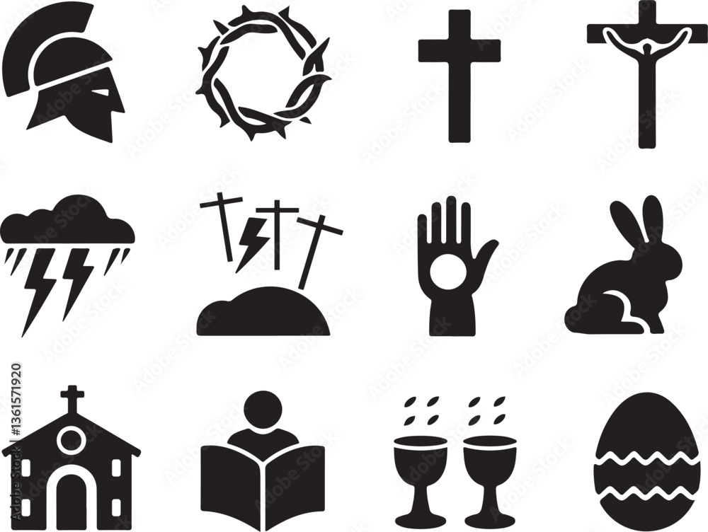 Fototapeta premium Easter Sunday Symbols Silhouette Vector Set