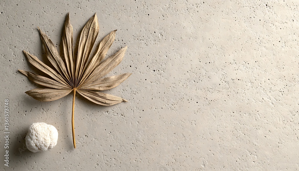 Dried Palm Leaf, Concrete Surface Dried Palm Leaf, Concrete Surface