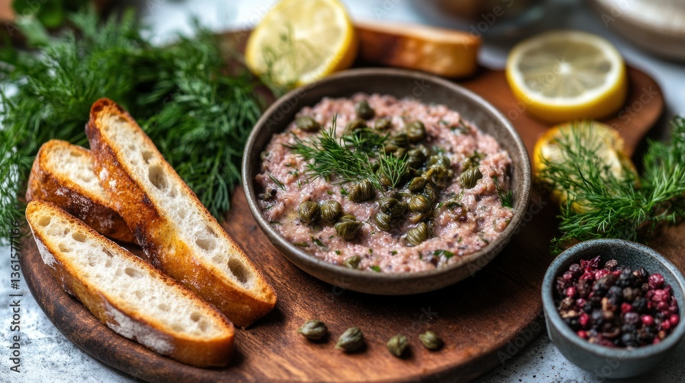 Delicious homemade fish spread with bread and lemon Delicious homemade fish spread with bread and lemon