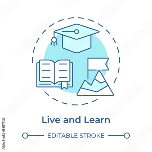Live learn soft blue concept icon. Knowledge, education. Life lessons, skills. Round shape line illustration. Abstract idea. Graphic design. Easy to use in infographic, presentation