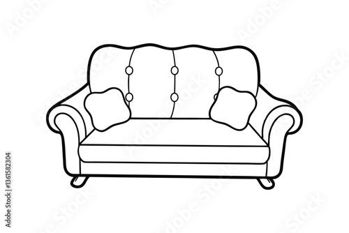 A line art drawing of a cozy sofa with large cushions vector illustration.eps