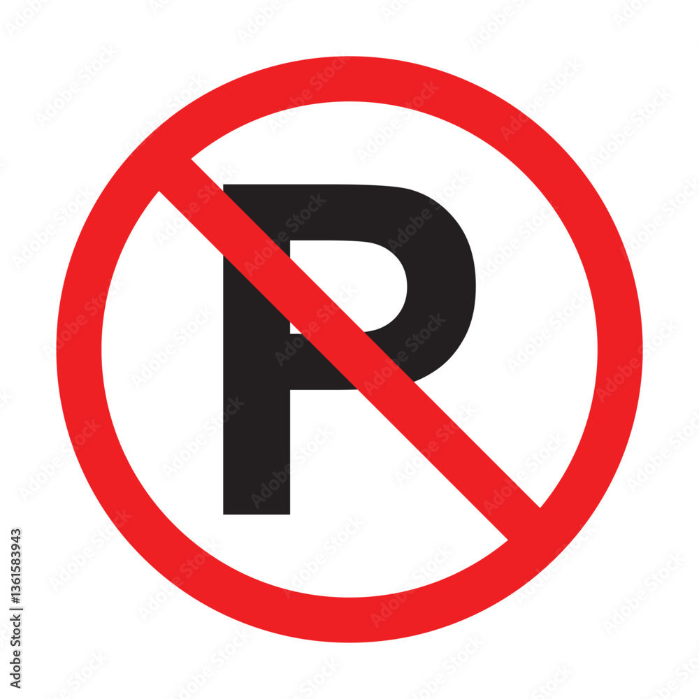 No parking sign. Sign with text no parking and crossed out car. Plate with a red no parking sign for outdoor installation. Vector illustration isolated on white background in eps 10.