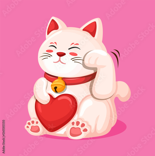 Maneki Neko Love Character Cartoon Illustration Vector