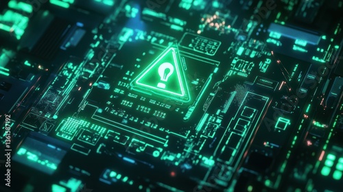 Wallpaper Mural Circuit board with warning sign, futuristic technology, digital alert Torontodigital.ca