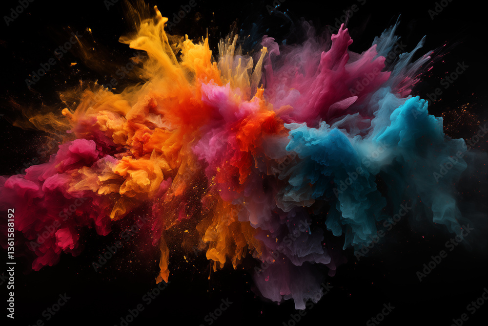 Fototapeta premium Color liquid ink splash abstract background rainbow art. Holi paint rainbow multi colored
