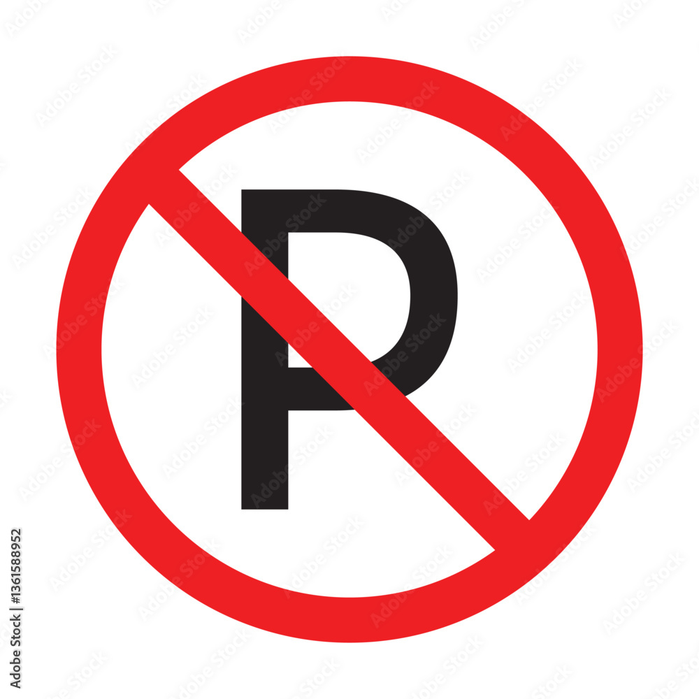 No parking sign. Sign with text no parking and crossed out car. Plate with a red no parking sign for outdoor installation. Vector illustration isolated on white background in eps 10. No parking sign. Sign with text no parking and crossed out car. Plate with a red no parking sign for outdoor installation. Vector illustration isolated on white background in eps 10.