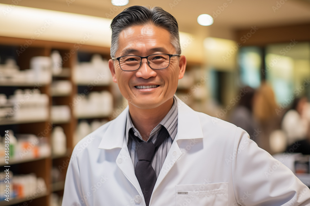 Fototapeta premium Pharmacist on the background of a pharmacy