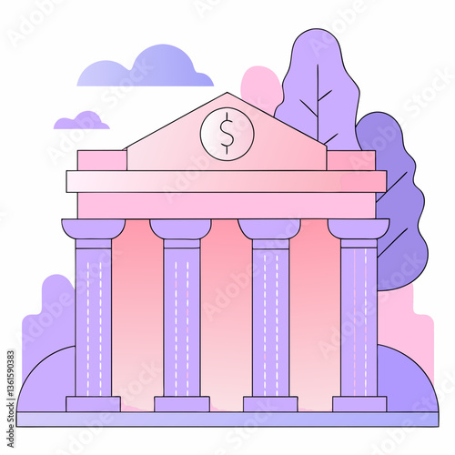 A classical bank building with pillars, symbolizing financial institutions