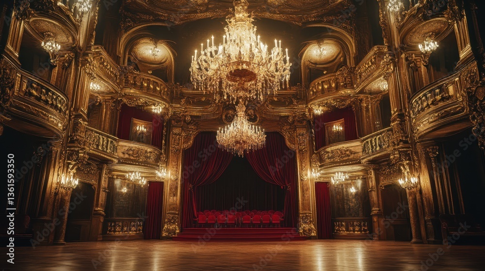 Obraz premium Spectacular interior of a grand theater showcasing ornate architecture and luxurious seating arrangement with chandelier lighting