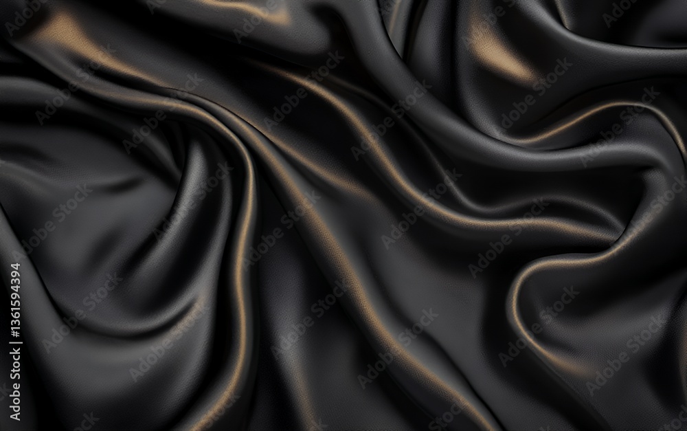 Fototapeta premium Elegant black satin fabric draped beautifully, showcasing smooth folds.