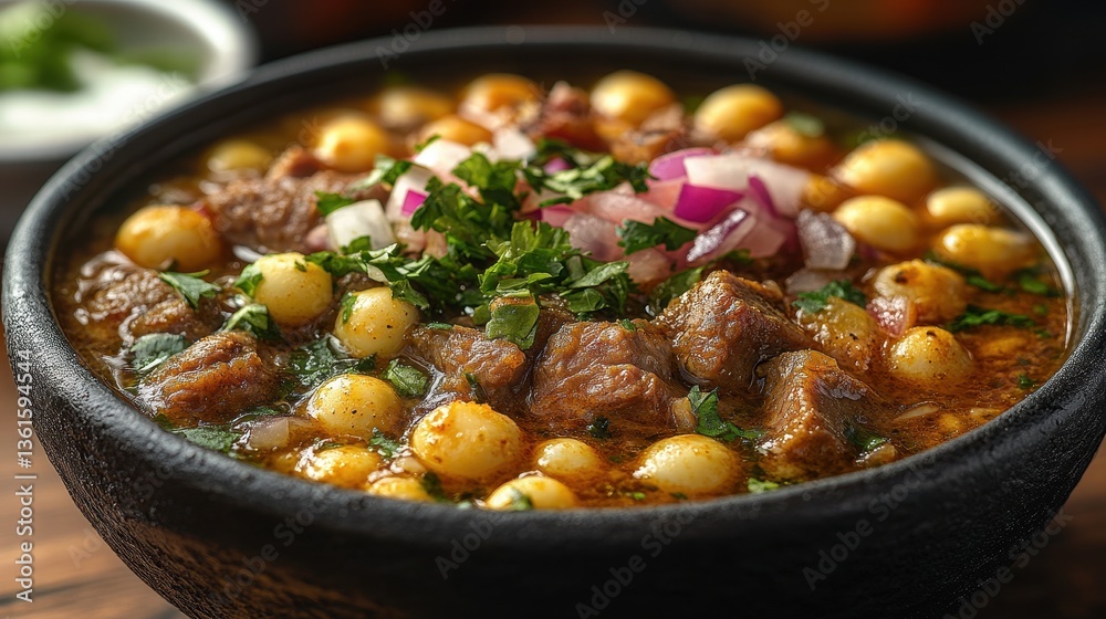 A Delicious Hearty Stew Served in a Dark Stone Bowl A Delicious Hearty Stew Served in a Dark Stone Bowl