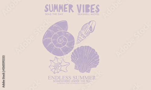 Seashell line drawing. Sea you at the beach. Beach modern abstract art. Sound of the sea. Seashell vintage artwork. Summer vibes artwork. 