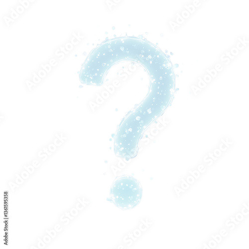 Futuristic holographic question mark symbolizing technology and curiosity floating on a white digital backdrop
