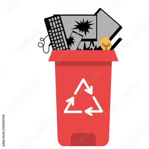 Illustration of E-Waste in Recycling Bin