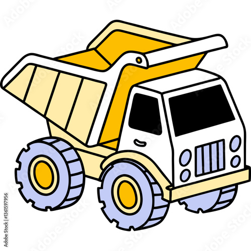 Cute and Unique Dump Truck Flat Icon – Minimalist Cartoon Construction Vehicle