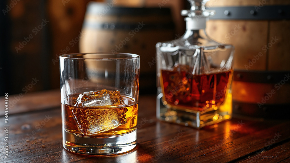 Elegant Glass of Whiskey with Ice Cubes Isolated on Transparent Background for Upscale Marketing and Lifestyle Publications Elegant Glass of Whiskey with Ice Cubes Isolated on Transparent Background for Upscale Marketing and Lifestyle Publications