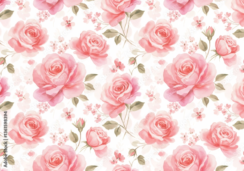水彩風淡いピンク薔薇 優美な花柄模様背景 水彩風淡いピンク薔薇 優美な花柄模様背景