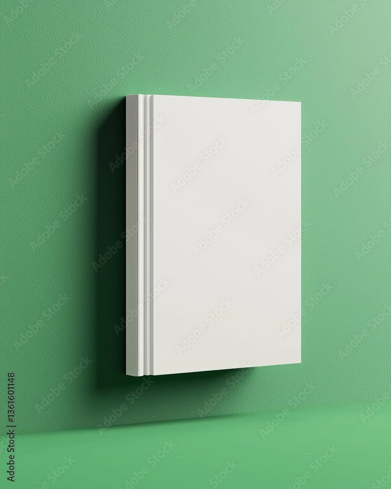 A minimalistic blank book cover against a green backdrop, perfect for mockups. A minimalistic blank book cover against a green backdrop, perfect for mockups.