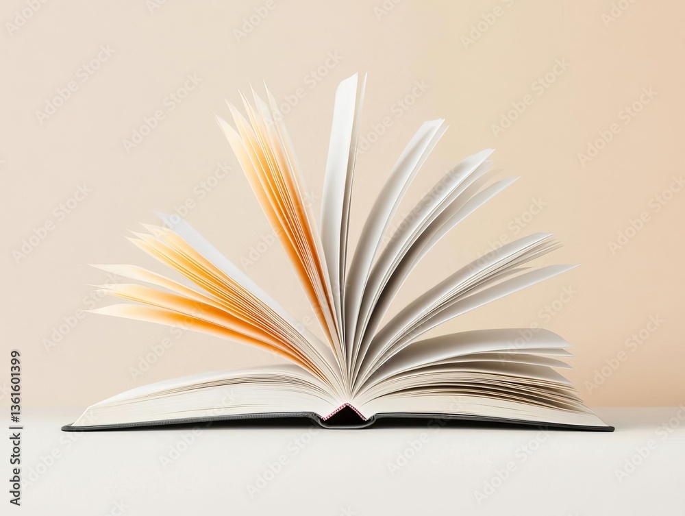 Fototapeta premium An open book with dynamic pages, representing knowledge and engagement with literature.