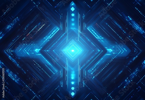 Futuristic blue abstract design featuring geometric shapes and glowing elements.