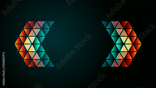 French quotes consists glass triangles on black background. Past future concept banner with quotes symbol. quote herringbone in retro futurism noir style. French quotation marks vector illustration.