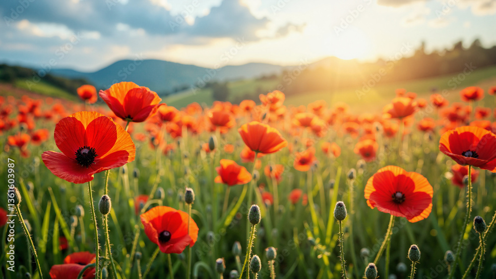 Vibrant Spring Meadow with Red Poppies Isolated on Transparent Background for Nature-Themed Marketing and Home Decor Vibrant Spring Meadow with Red Poppies Isolated on Transparent Background for Nature-Themed Marketing and Home Decor