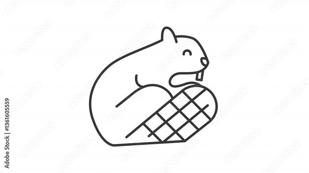 Vidéo Stock Animated beaver icon. Cute water rodent from Canada line ...