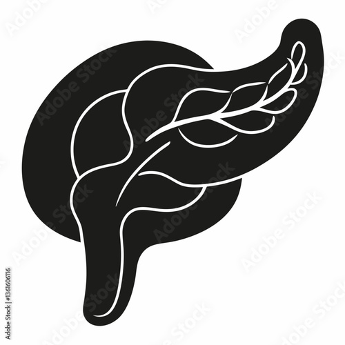 Black Silhouette of Human Pancreas with Simple Outline - Minimalistic Vector Design for Pancreatic Health and Function