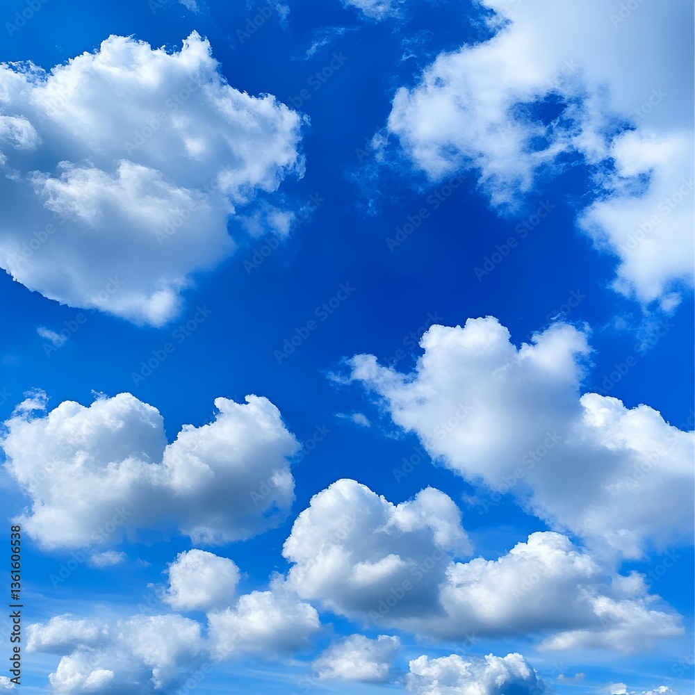 Fototapeta premium Bright Blue Sky with Fluffy White Cumulus Clouds