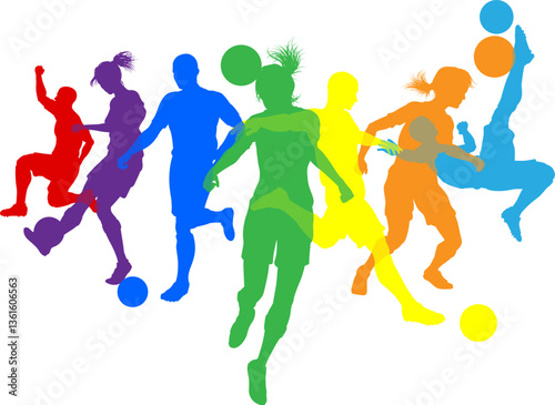 Silhouette soccer football player set. Active sports people healthy players fitness silhouettes concept.
