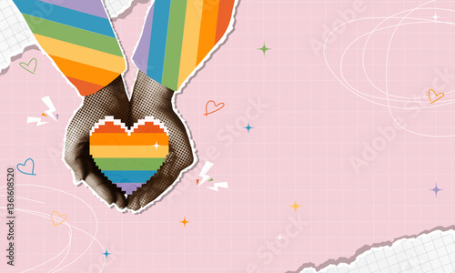 Interlocked rainbow hands forming a heart, symbolizing love and unity, vector illustration