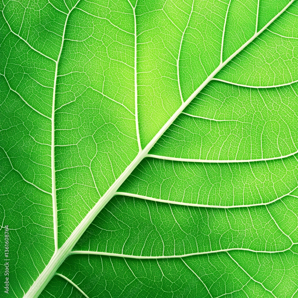 Obraz premium Close Up Detailed Green Leaf Texture, Macro Photography of Plant Veins and Foliage