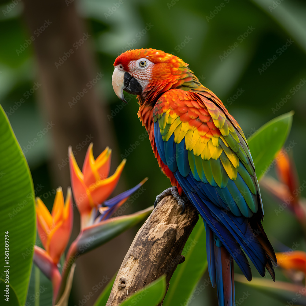Fototapeta premium The Vibrant Parrot in a Tropical Rainforest