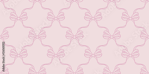 Cute pastel pink vector pattern bow background, girly ribbon repeating wallpaper design