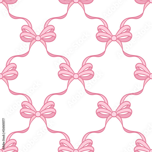 Pastel pink bow pattern, seamless repeating cute ribbon repeat tile
