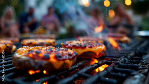 Delicious Cheeseburgers Grilling on a Hot BBQ