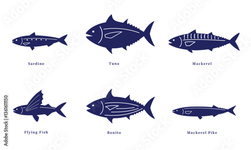 色々な食用の魚のイラストセット_silhouette illustration set of various edible fish