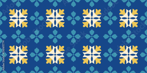 Ethnic folk seamless ornament. Mediterranean traditional tiles. Mexican, Moroccan geometric floral endless pattern. Border design. Portugal, Italian, Turkish, Spanish, Damask backgroound. Vector.