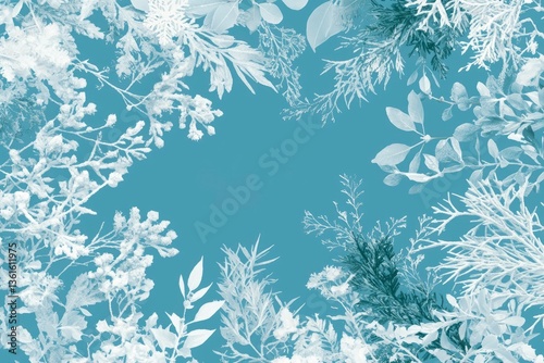 Wallpaper Mural Delicate botanical frame on teal background Torontodigital.ca