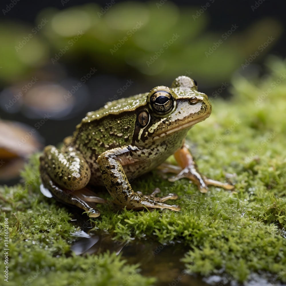 Southern Cricket Frog Perched on the Edge of a Mossy Pond in Soft Morning Sunlight Southern Cricket Frog Perched on the Edge of a Mossy Pond in Soft Morning Sunlight