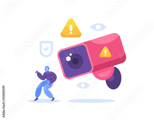 concept of security camera system. surveillance or spy. criminals caught on surveillance camera. technology and crime. illustration of a thief, robber, or criminal caught on cctv. flat style design