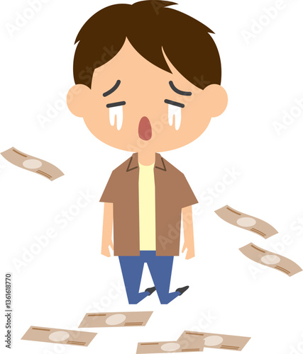 ギャンブルに負けて泣いている男性のイメージイラスト