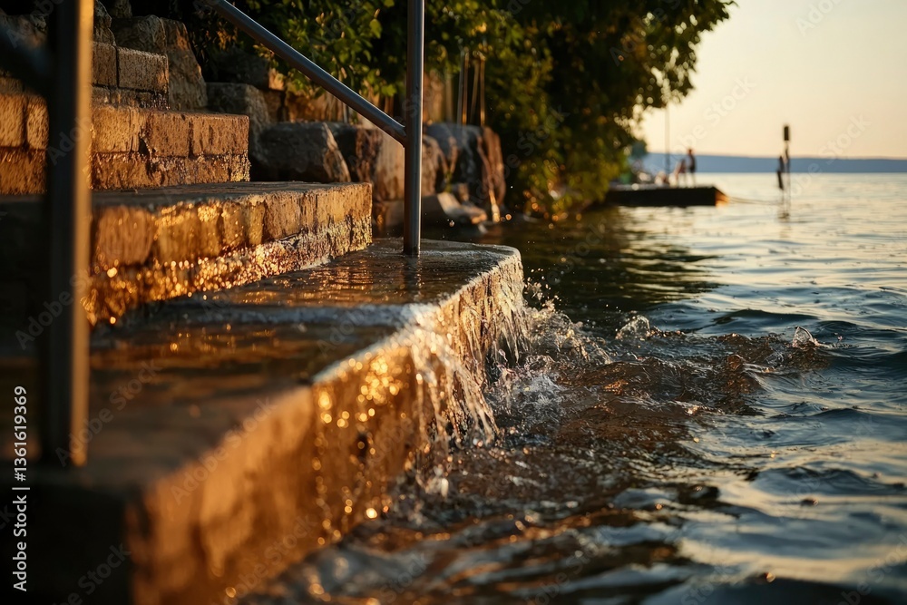 Fototapeta premium Water cascading down stone steps to lake