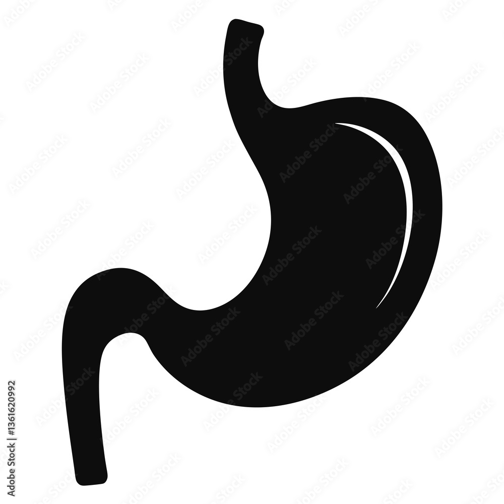 Naklejka premium Black Silhouette of Human Stomach with Simple Outline - Minimalistic Vector Design for Digestive Health and Wellness