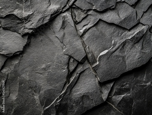 Dark, rough, fractured stone surface