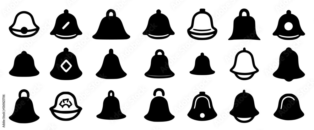 Notification bell icon set with alert and reminder symbols. Includes mobile and web app elements, perfect for social media, messages, updates. Isolated vector illustration Notification bell icon set with alert and reminder symbols. Includes mobile and web app elements, perfect for social media, messages, updates. Isolated vector illustration