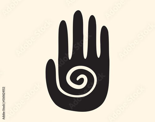 unique spiral palm element symbol folklore mysticism hand vector art and motifs. silhouette art poster with palm hand icon wallpaper