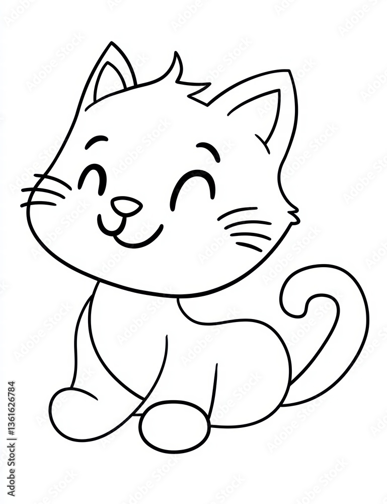 Obraz premium Smiling Kitten Line Art: This cheerful line drawing captures the adorable charm of a smiling kitten, with clean lines and a minimalist aesthetic.