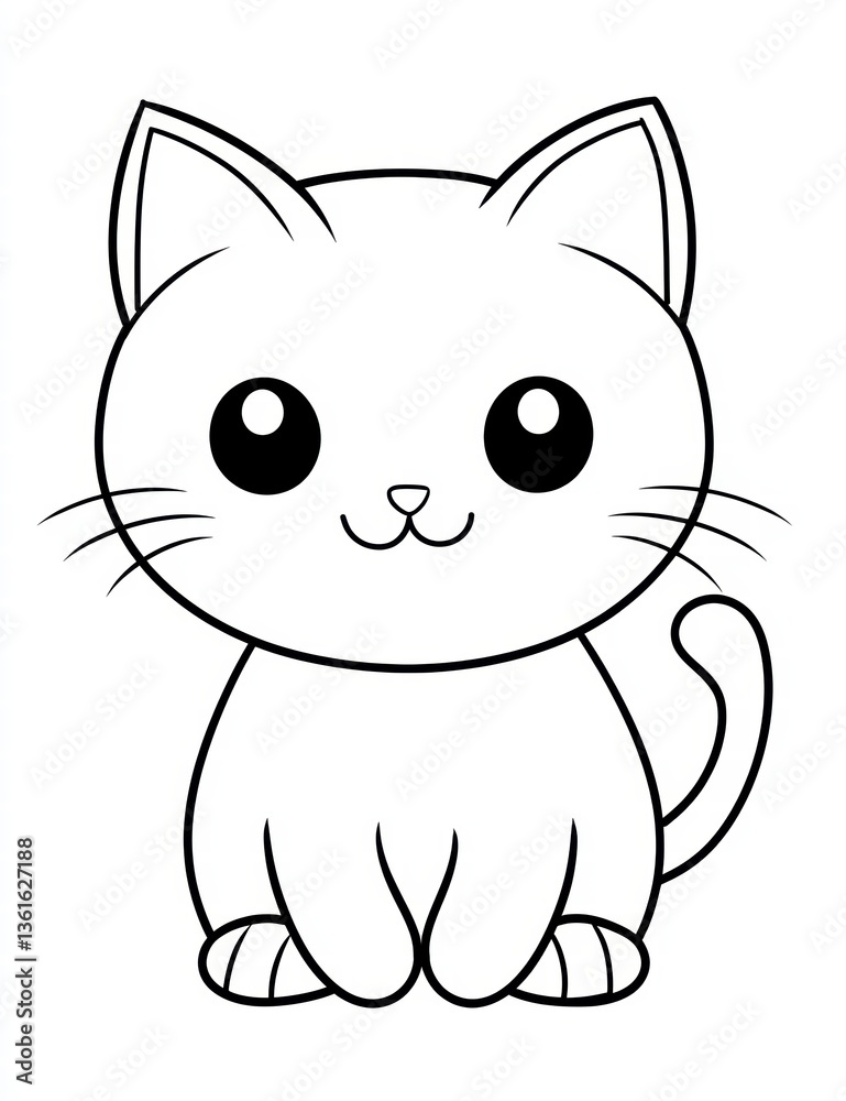 Obraz premium Cute Cartoon Kitten: A delightful outline illustration of a sweet kitten, ready for creative coloring. The simplicity of the line art enhances its playful charm, perfect for artistic endeavors.